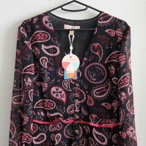 Ted Baker London Colour By Number Limeri V-neck Printed Maxi Dress Size 6 - Picture 8 of 11